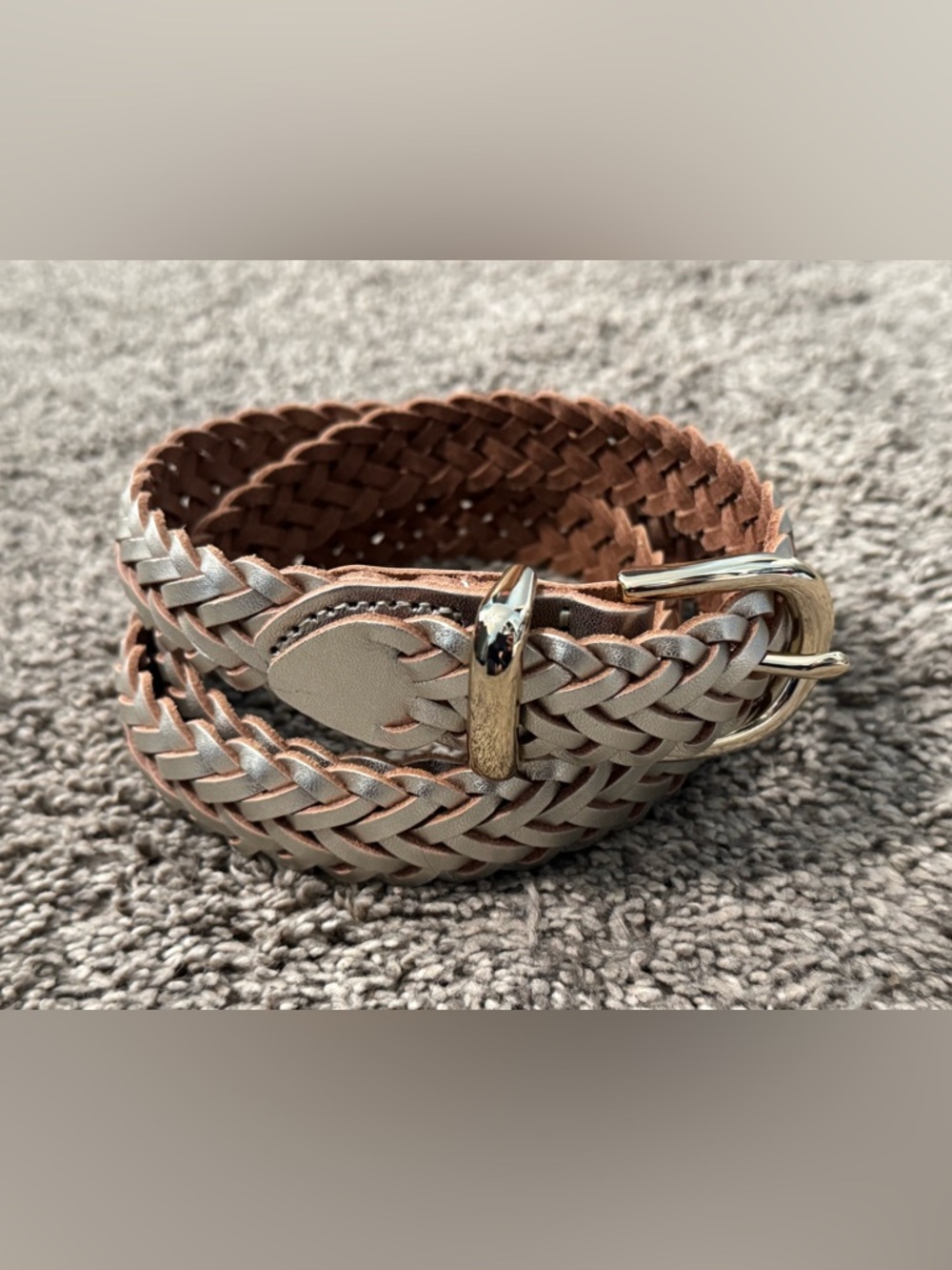 Braided Leather Belt in Light Taupe with Gold Buckle - women’s Accessory